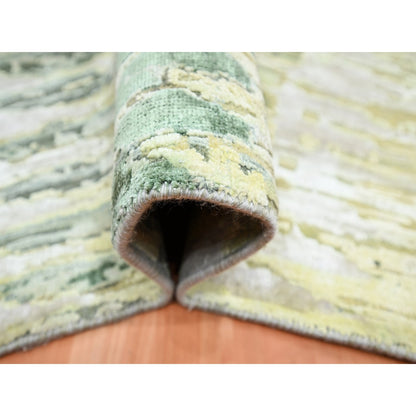 6'1"X9'3" Shades Of Green Crocodile Safari Design Silk Hand Knotted Rug