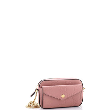 Gucci Front Pocket Chain Shoulder Bag Jumbo Gg Embossed Leather Super Mini