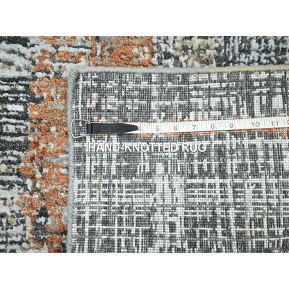 4'1"X6'3" Gray With Rust Hand Knotted Abstract Galaxy Design All Wool Rug