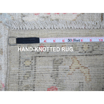 4'2"X4'2" Daisy White Afghan Angora Oushak Hand Knotted Wool Square Rug