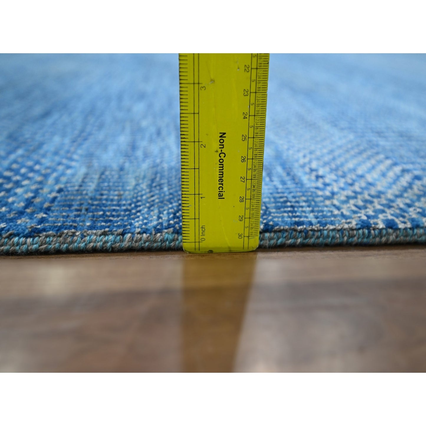 9'X12' Imperial Blue Modern Grass Design Hand Knotted Wool And Silk Rug