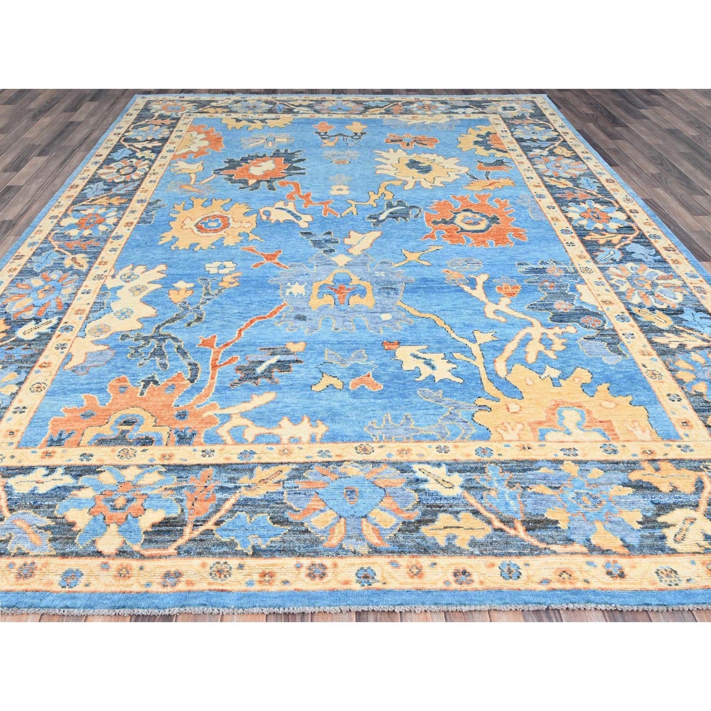 9'4"X12'4" Norse Blue Pure Wool Densely Woven Hand Knotted Oriental Rug