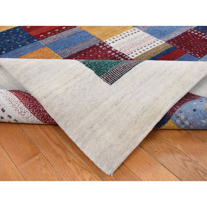 8'3"X9'9" Ivory Zoroastrian Wool Hand Made Gabbeh Patchwork Design Rug