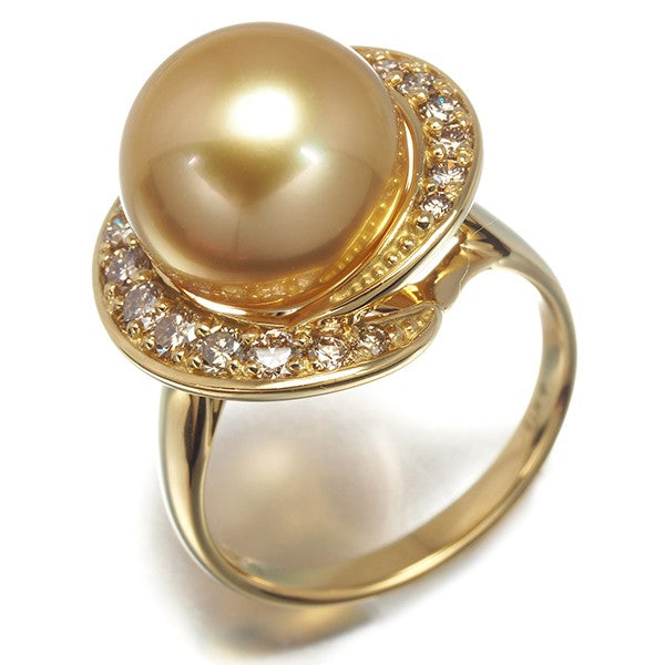 Gstv Ring Golden South Sea Pearl 12.0Mm Diamond