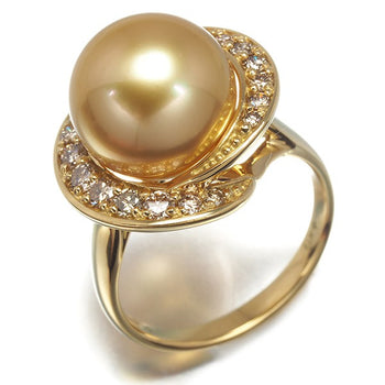 Gstv Ring Golden South Sea Pearl 12.0Mm Diamond
