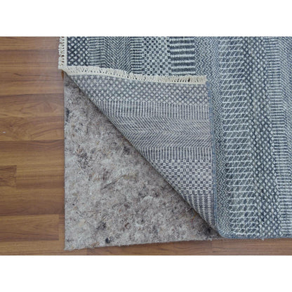 2'10"X10'2" Gray Modern Grass Design Wool/Silk Hand Knotted Runner Rug