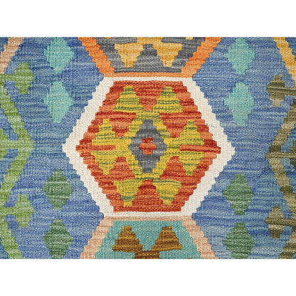 1'10"X5' Colorful Afghan Kilim 100% Wool Rug Flat Weave Hand Woven Runner