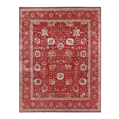 7'9"X10' Red Zoroastrian Influence Design Wool & Silk Hand Knotted Rug