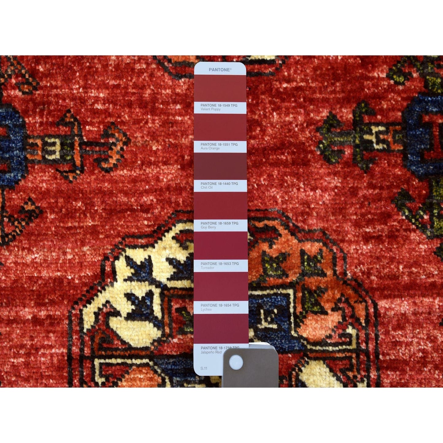 2'9"X9'10" Coral Red Hand Knotted Turkeman Ersari Pure Wool Runner Rug