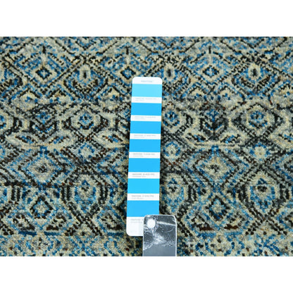2'6"X8' Blue Diamond Shape Hand Knotted Kohinoor Herrita Wool Runner Rug