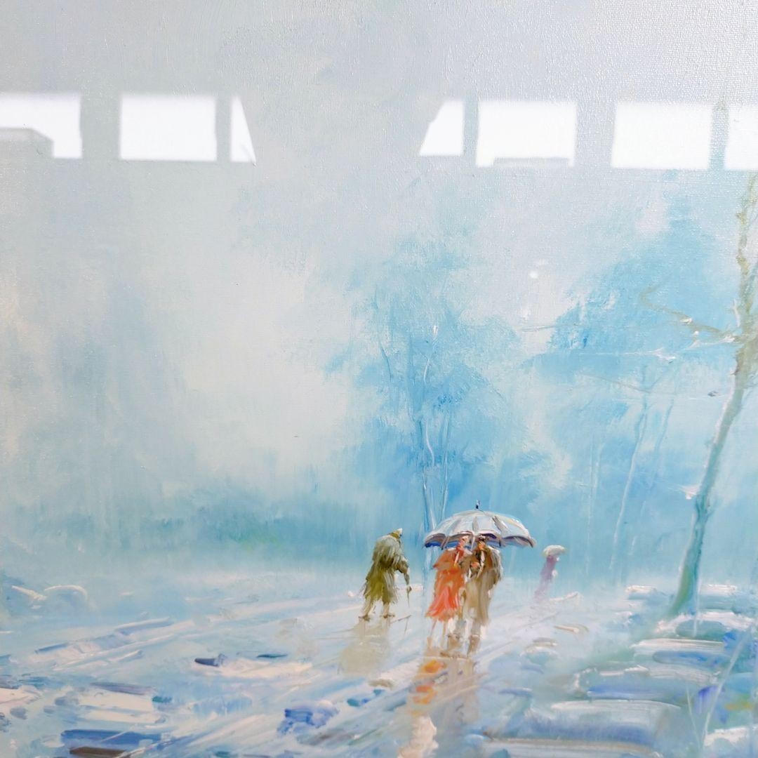 Blue Impressionist Art Rainy Landscape Oil Painting by Alfredo Candela