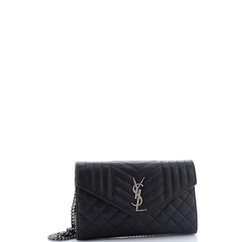 Saint Laurent Classic Monogram Chain Wallet Mixed Matelasse Leather Medium