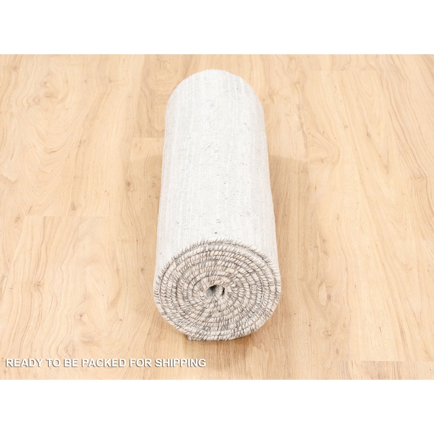 2'6"X12' Ivory Hand Spun Undyed Pure Wool Modern Hand Knotted Runner Rug