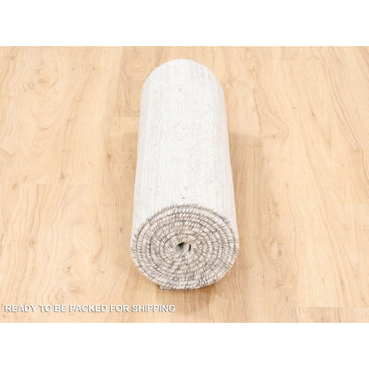 2'6"X12' Ivory Hand Spun Undyed Pure Wool Modern Hand Knotted Runner Rug