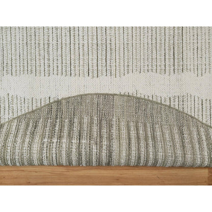 5'9"X5'9" Ivory Hand Woven Round Rug Flat Weave With Pile Natural Wool