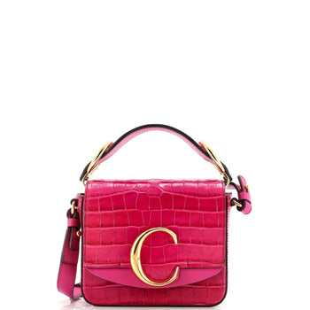 Chloe C Double Carry Bag Crocodile Embossed Leather Mini