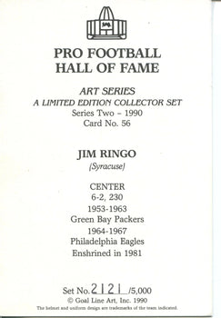 Jim Ringo Autographed 1St Day Cover Envelope