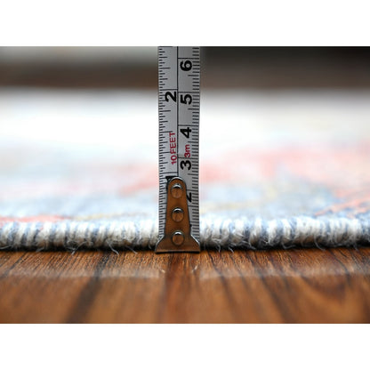 2'6"X5'10" Wales Gray Hand Knotted Peshawar Birds Paradise Wool Round Rug