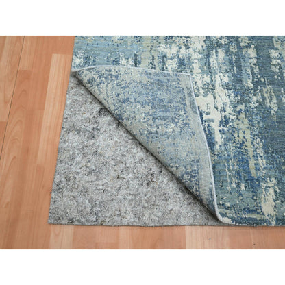 4'1"X6'2" Light Blue Hand Knotted Abstract Design Pure Silk And Wool Rug