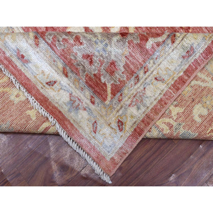 11'9"X14'8" Coral Red Hand Knotted Afghan Angora Oushak Natural Wool Rug