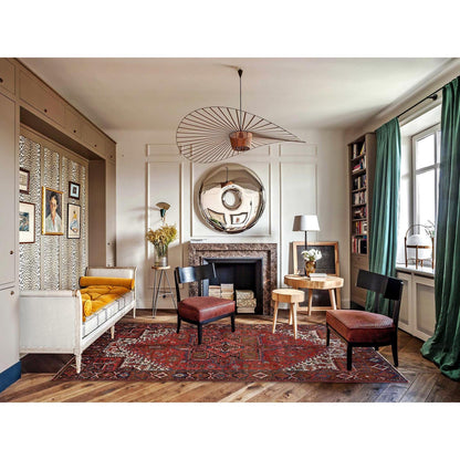 7'6"X10'7" Burnt Peanut Red Vintage Zoroastrian Heris Hand Knotted Rug