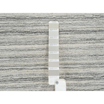 12'X12' Gray Hand Loomed Undyed Natural Wool Modern Design Round Rug