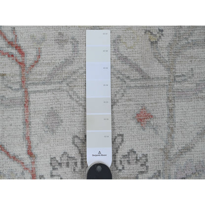 3'X22'5" White Angora Oushak Leaf Design All Wool Hand Knotted Runner Rug