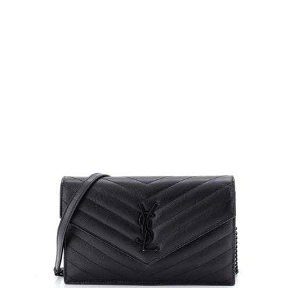 Saint Laurent Classic Monogram Wallet On Chain Matelasse Chevron Leather Small