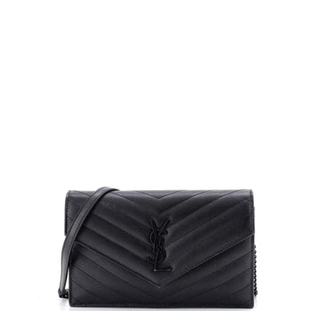 Saint Laurent Classic Monogram Wallet On Chain Matelasse Chevron Leather Small