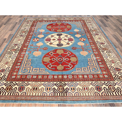 8'X9'9" Fjord Blue Afghan Special Kazak Pure Wool Hand Knotted Oriental Rug
