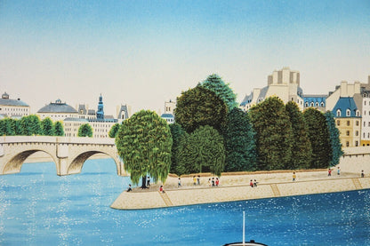 Fanch Ledan (France 1949) Original Lithograph Signed Framed - Seine River Paris