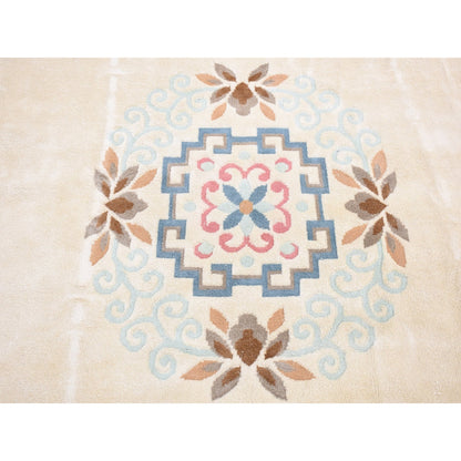 13'9"X23'5" Ivory Vintage Ming Dynasty Hand Knotted Full Pile Xl Wool Rug