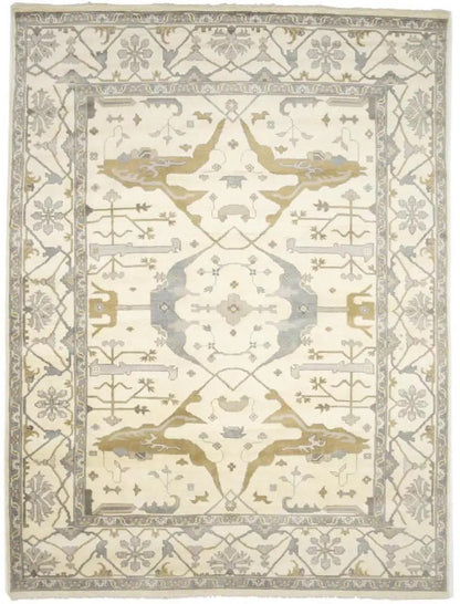 Hand-Knotted Oushak Oriental Rug Floral Dining