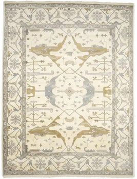 Hand-Knotted Oushak Oriental Rug Floral Dining