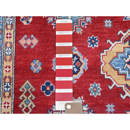 8'X11'3" Chili Red Kazak With Geometric Pattern Hand Knotted Soft Wool Rug