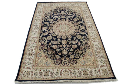 6X9 Ft Hand-Knotted Indo-Nain Oriental Rug Dark