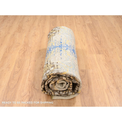 11'10"X11'10" Gold Brown Hand Knotted Saroogh Silk With Wool Round Rug