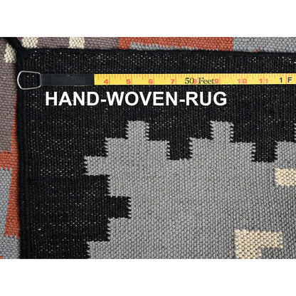 5'3"X7' Gray American Geometric Design Rug Flat Weave Hand Woven Wool