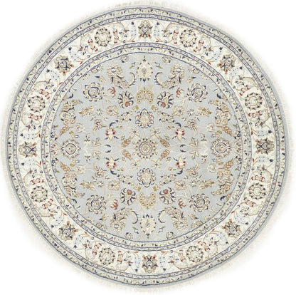 Handmade Round Indo-Nain Wool Rug 6X6 Ft Floral