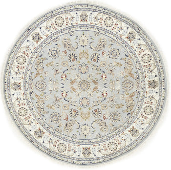 Handmade Round Indo-Nain Wool Rug 6X6 Ft Floral