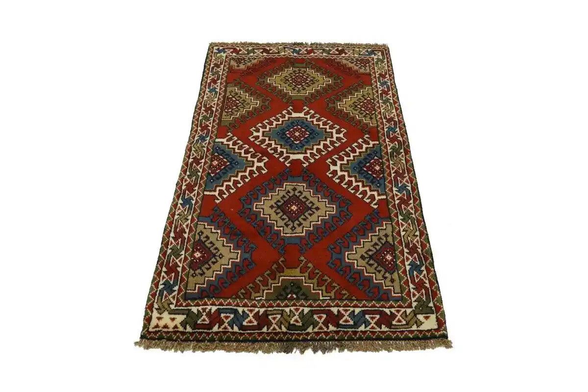 Carpet 3'4X6'3 ft Handmade Wool Oriental Rug Geometric Tribal Design Farmhouse