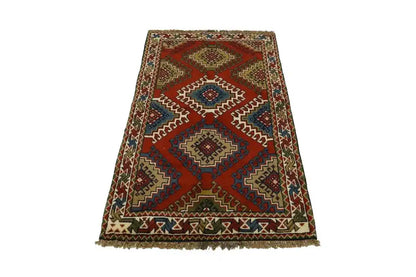 Carpet 3'4X6'3 ft Handmade Wool Oriental Rug Geometric Tribal Design Farmhouse