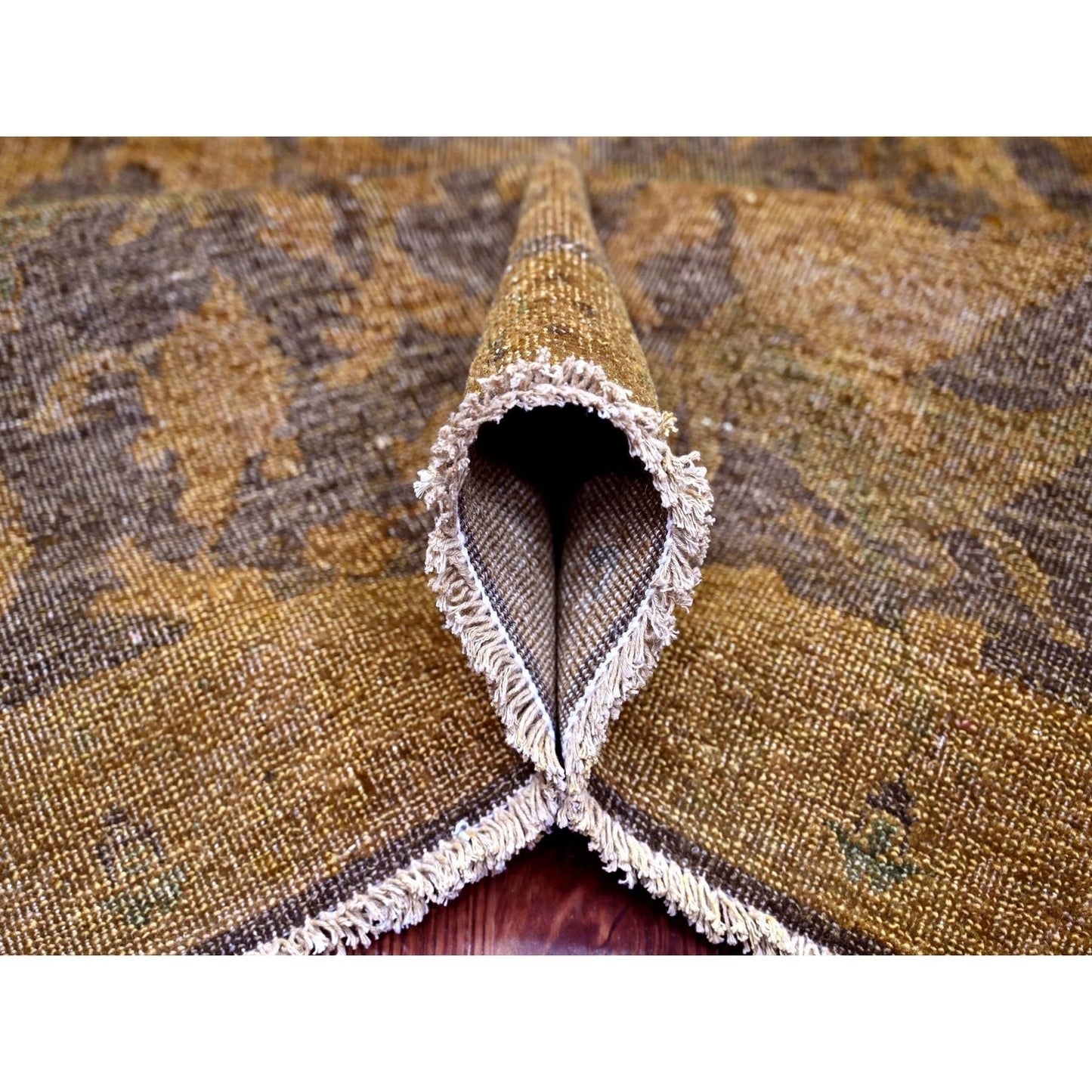 7'8"X10'1" Brown Overdyed Design Hunting Scene Pure Wool Hand Knotted Rug