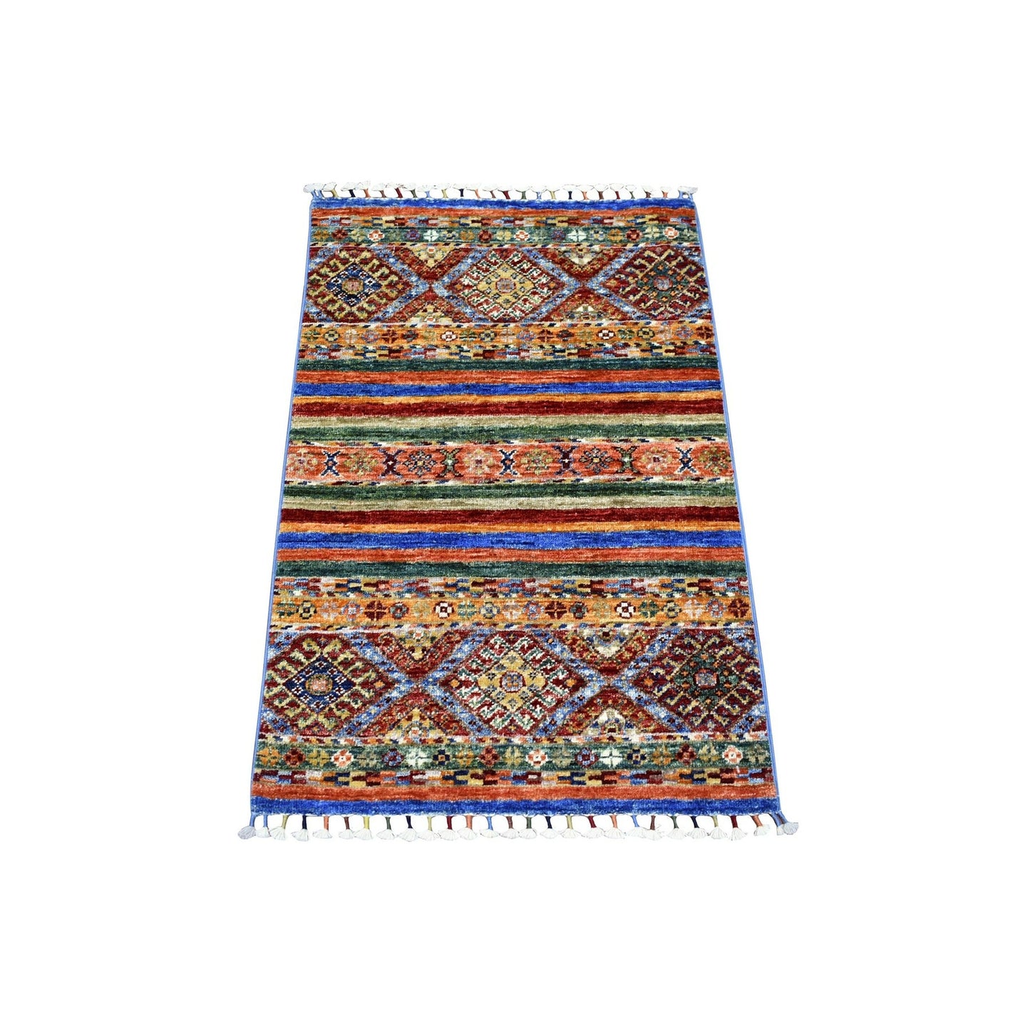 2'X3'2" Colorful Hand Knotted Afghan Super Kazak Ghazni Wool Mat Rug