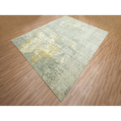 8'X10'1" Sage Green Abstract With Galaxy Design Wool Hand Knotted Rug