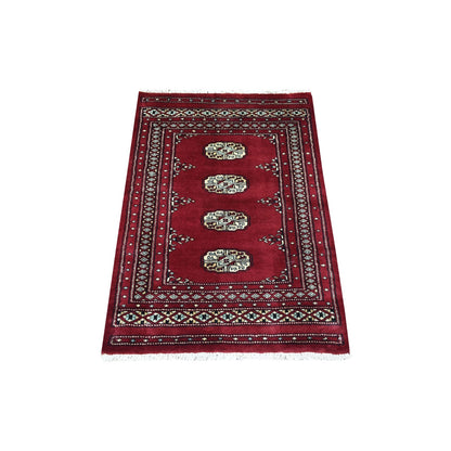 2'7"X3'9" Extra Soft Wool Hand Knotted Mori Bokara Deep And Rich Red Rug