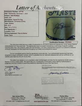 Jack Nicklaus Autographed Framed 2014 Masters Flag (Jsa)