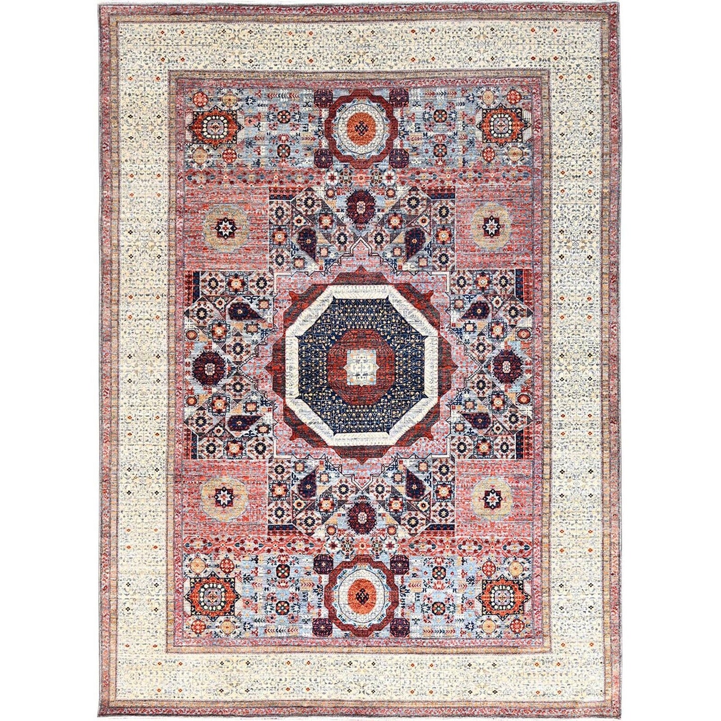 8'10"X12' Red Natural Wool Mamluk Design Hand Knotted Oriental Rug