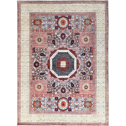 8'10"X12' Red Natural Wool Mamluk Design Hand Knotted Oriental Rug
