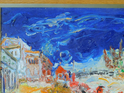 French Lyon Art Jean Fusaro Remorqueur Rouge 1970 Original Oil Painting